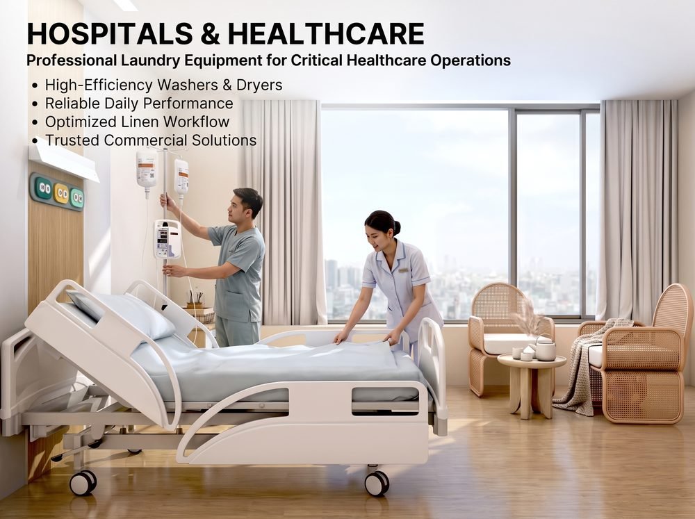 Healthcare staff changing linens in a hospital room served by high-efficiency Kingstar America medical laundry equipment